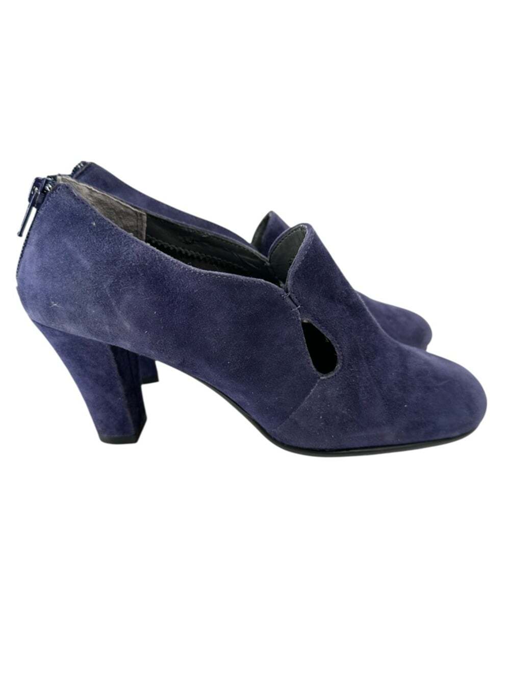 Aerosoles Navy Suede Shooties Cutout Back Zip Block Heel Comfort Womens 6.5